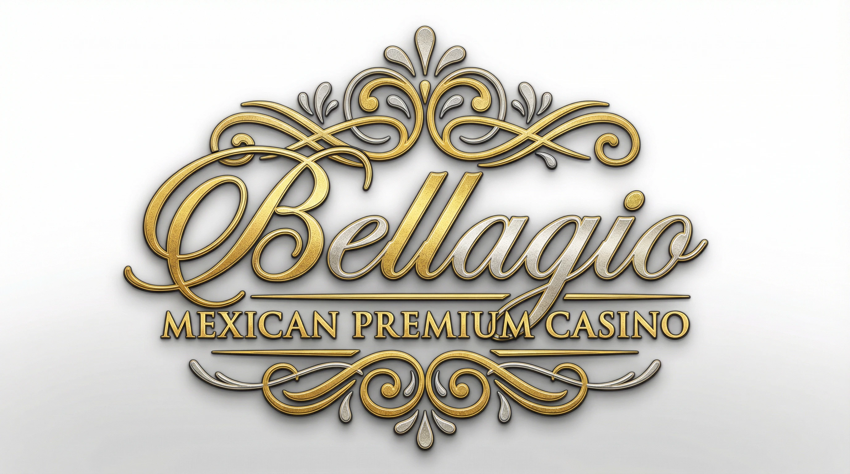 Logo dorado de Bellagio casino de lujo mexicano